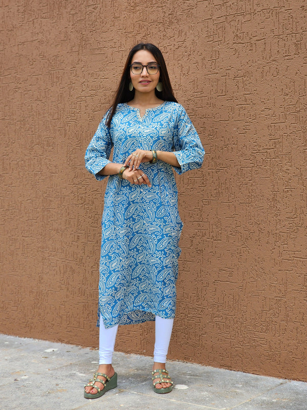 Paisley Print Kurta with Embellished Neckline